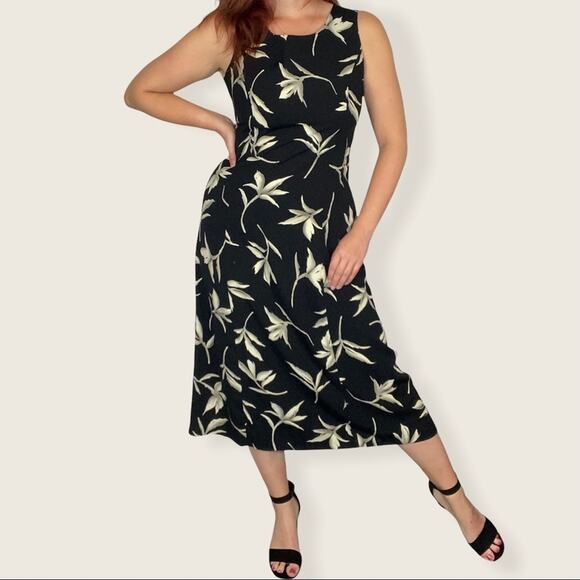 Vintage 90s Size 8 Neutral Tropical Floral Print Sleeveless Midi/Maxi Dress - Picture 6 of 11